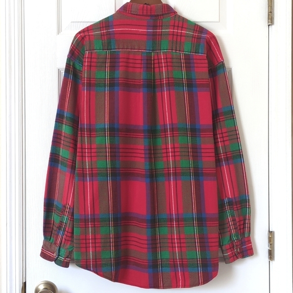 American Eagle 80's Vintage Plaid Flannel Long Sleeve Button Down Shirt Red XL - Picture 9 of 10